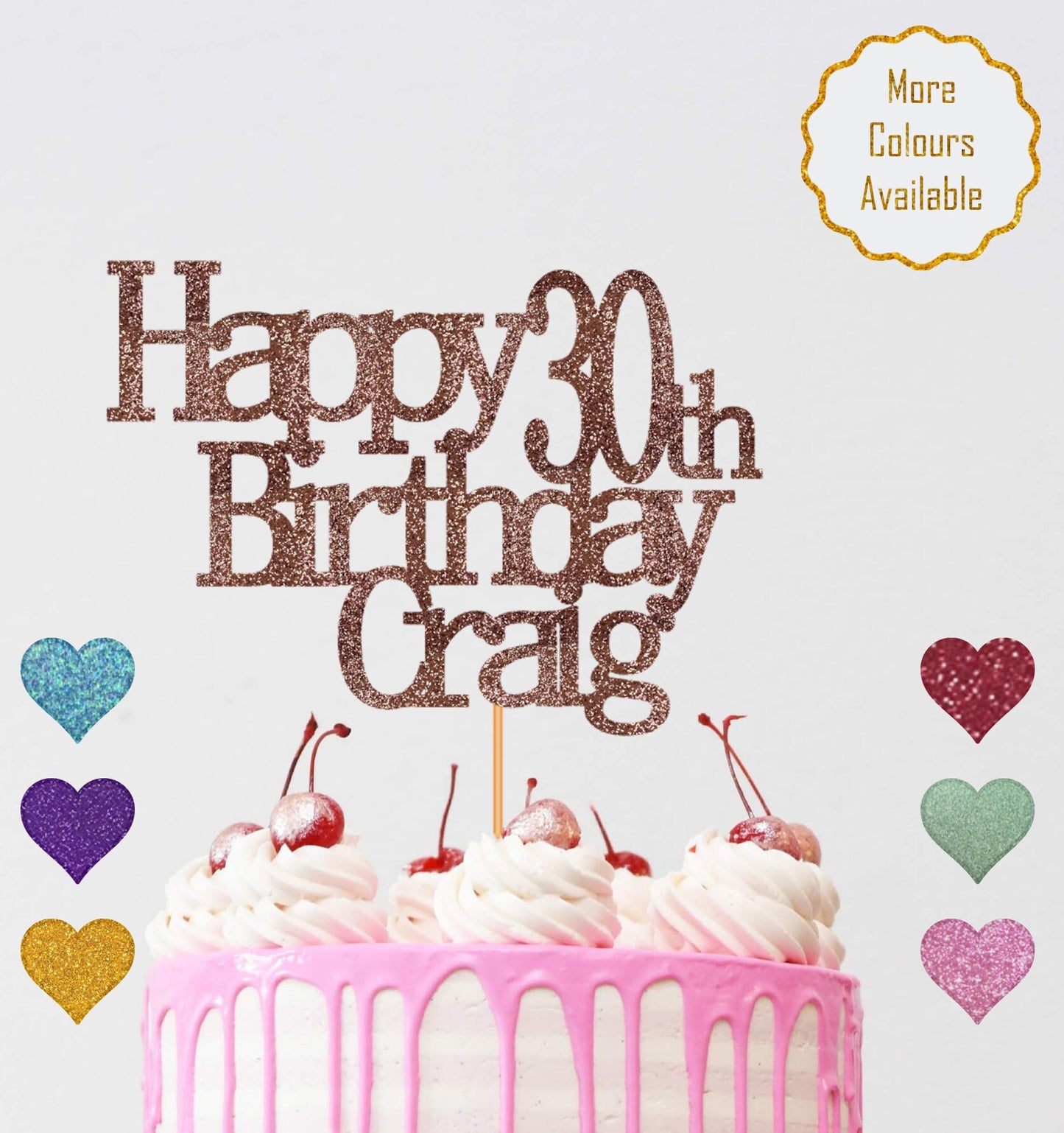 Personalised Name and Age Happy Birthday Cake Topper - 18th, 21st, 30th, 40th, 50th, 60th Cake Topper - Double Sided Glitter Card 12 Colours
