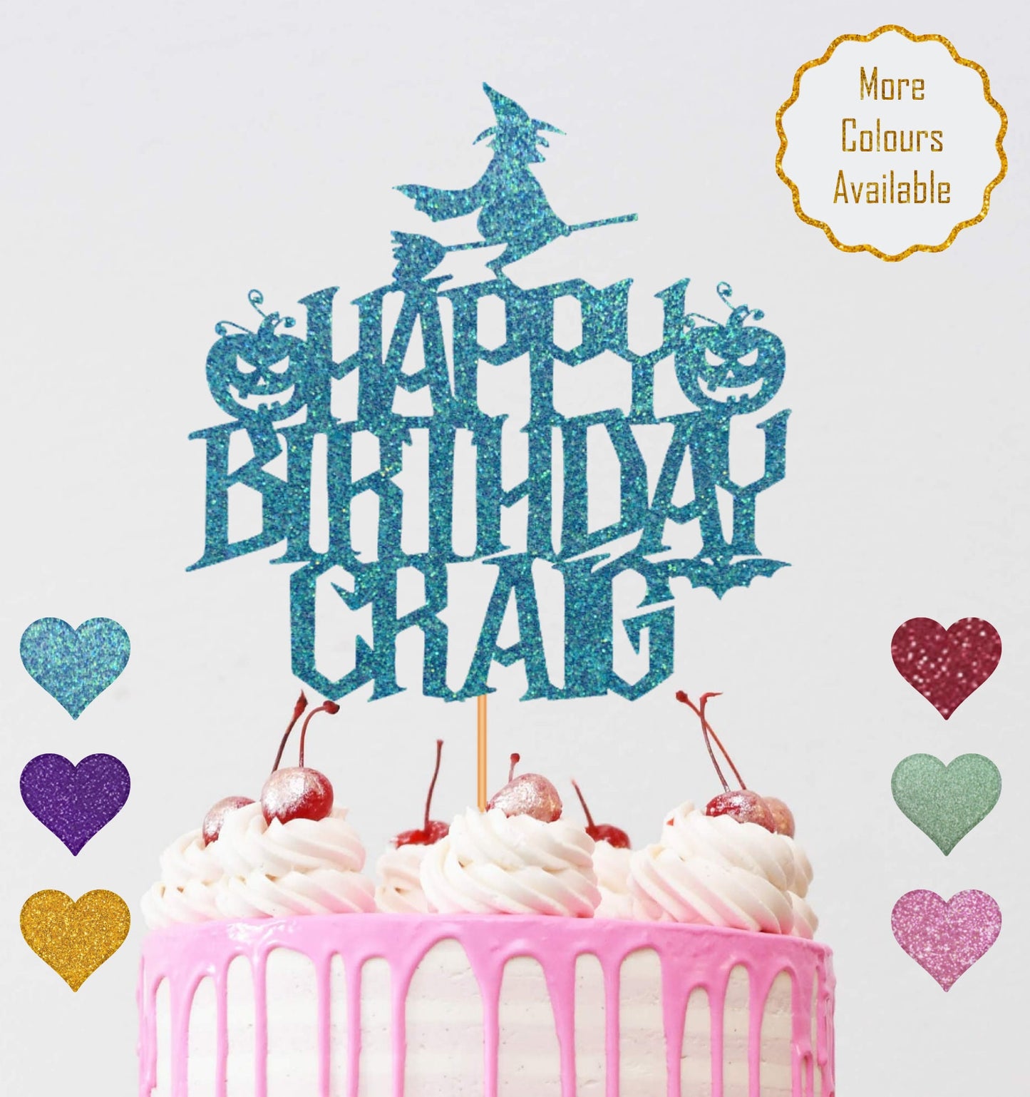 Personalised Name Happy Birthday Topper - Glitter Card Cake Topper - Birthday Party Decor - Halloween Party Decor - Halloween Birthday