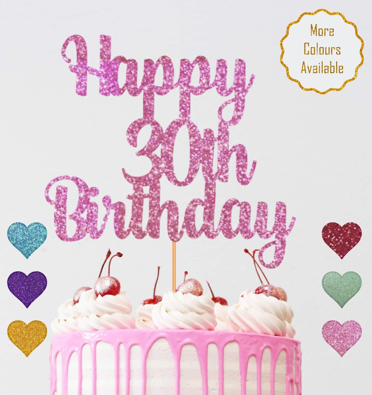 Personalised Name and Age Happy Birthday Cake Topper - 15th, 21st, 30th, 40th, 50th, 60th Cake Topper - Double-Sided Glitter Card