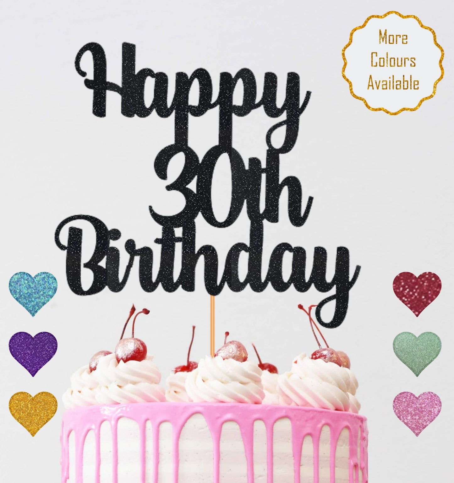 Personalised Name and Age Happy Birthday Cake Topper - 15th, 21st, 30th, 40th, 50th, 60th Cake Topper - Double-Sided Glitter Card