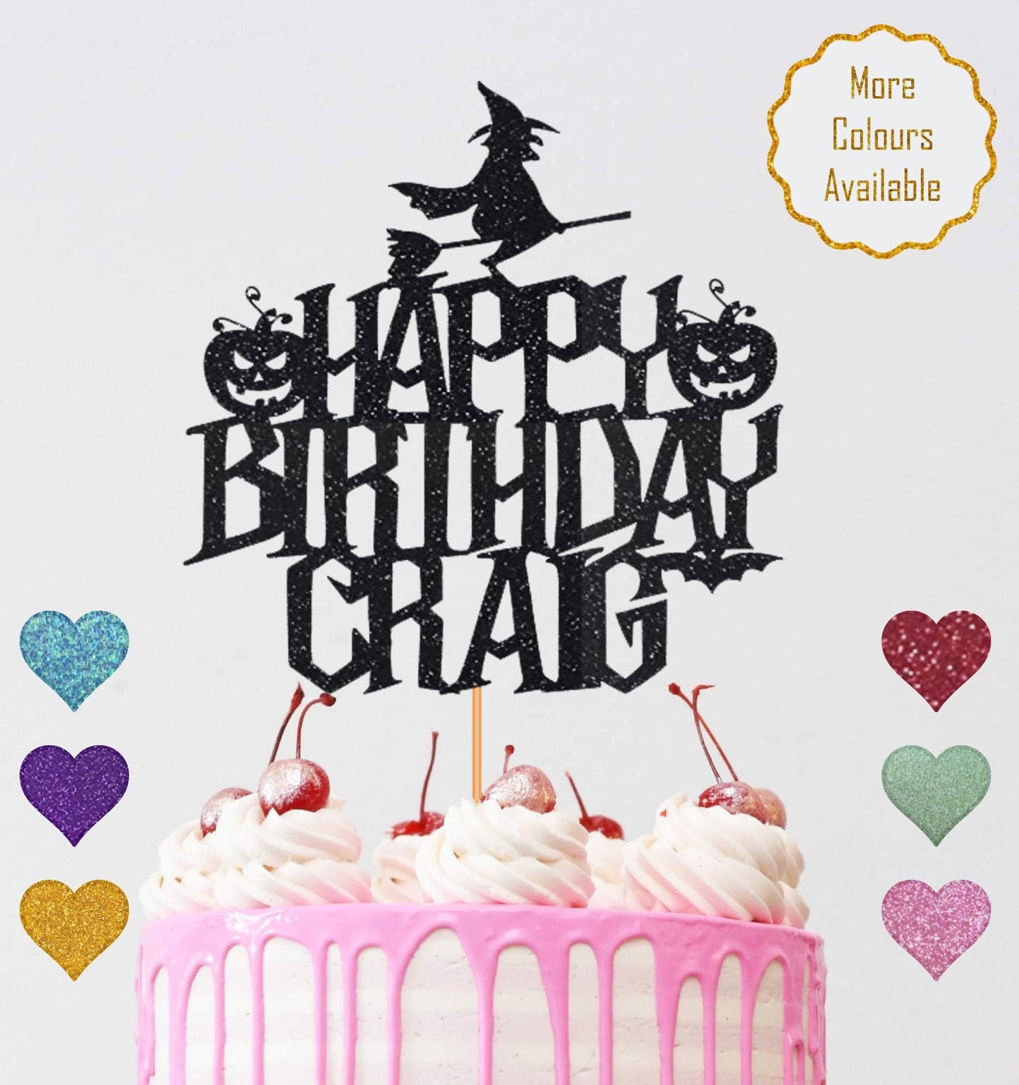 Personalised Name Happy Birthday Topper - Glitter Card Cake Topper - Birthday Party Decor - Halloween Party Decor - Halloween Birthday