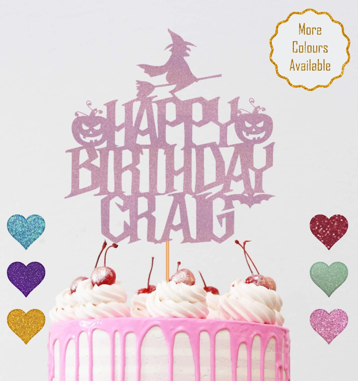 Personalised Name Happy Birthday Topper - Glitter Card Cake Topper - Birthday Party Decor - Halloween Party Decor - Halloween Birthday