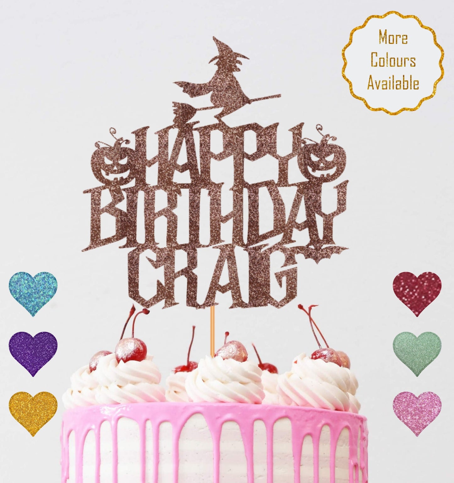 Personalised Name Happy Birthday Topper - Glitter Card Cake Topper - Birthday Party Decor - Halloween Party Decor - Halloween Birthday