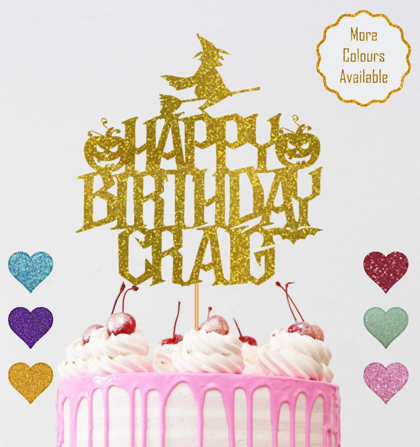 Personalised Name Happy Birthday Topper - Glitter Card Cake Topper - Birthday Party Decor - Halloween Party Decor - Halloween Birthday
