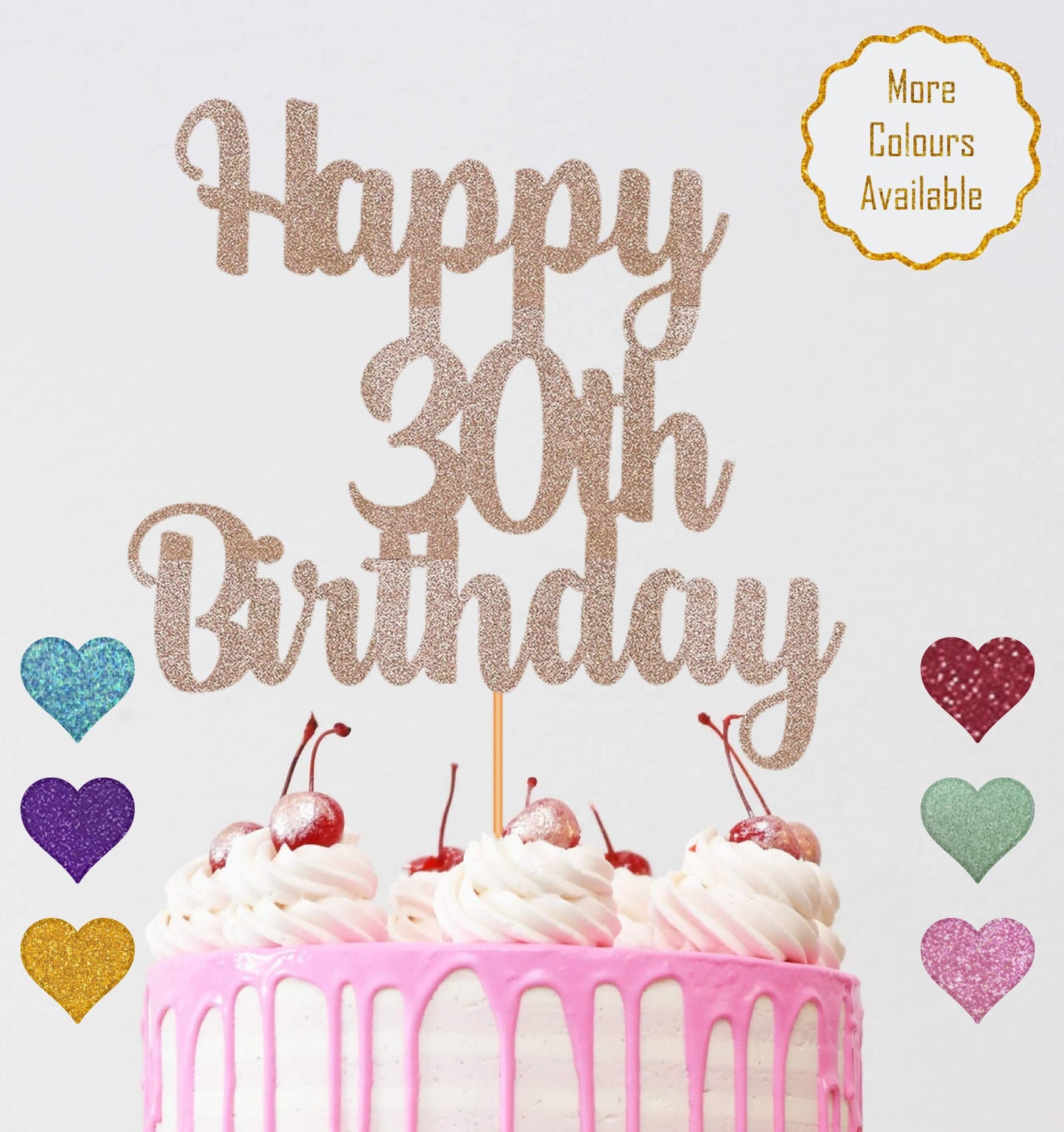 Personalised Name and Age Happy Birthday Cake Topper - 15th, 21st, 30th, 40th, 50th, 60th Cake Topper - Double-Sided Glitter Card
