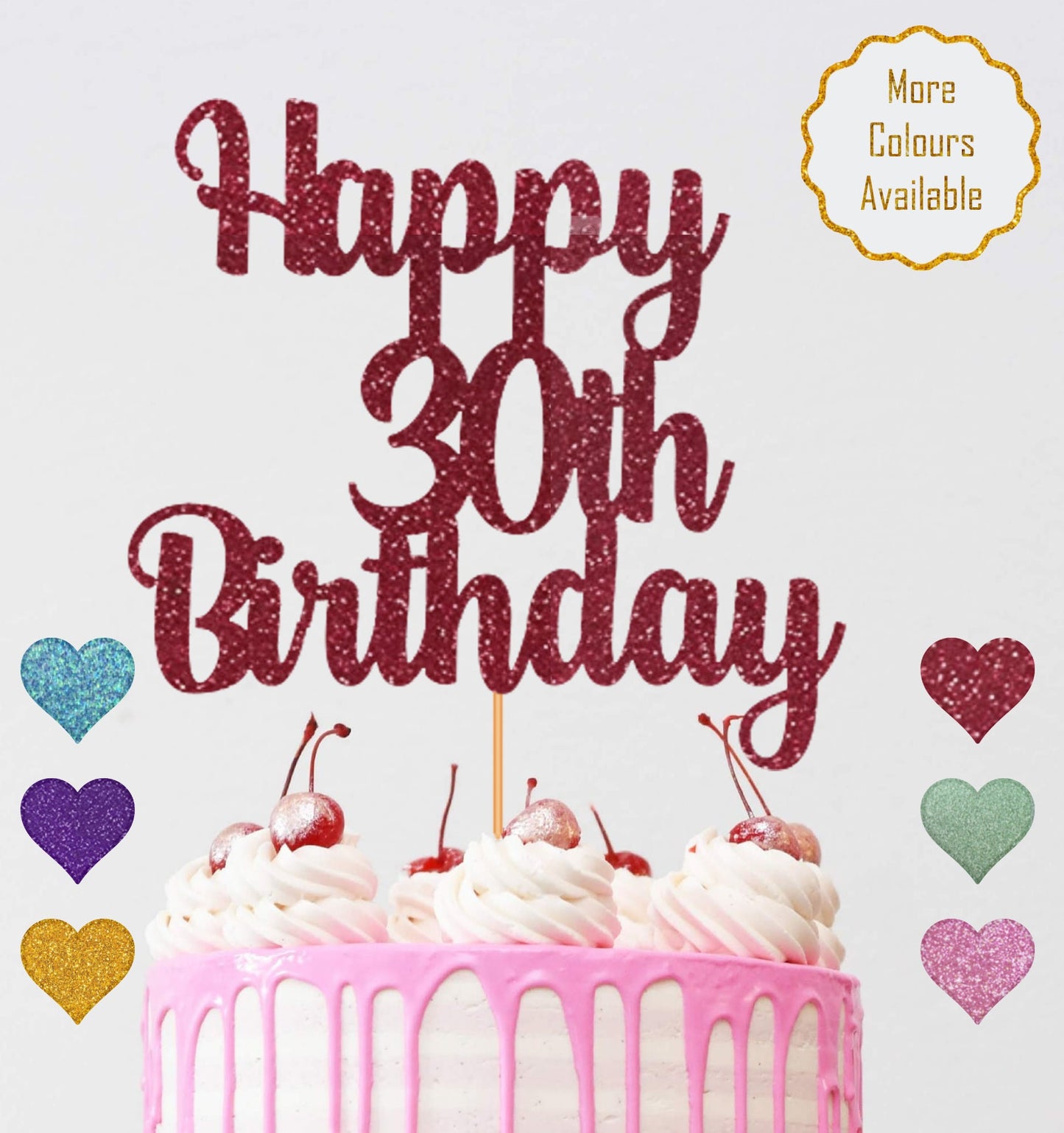 Personalised Name and Age Happy Birthday Cake Topper - 15th, 21st, 30th, 40th, 50th, 60th Cake Topper - Double-Sided Glitter Card