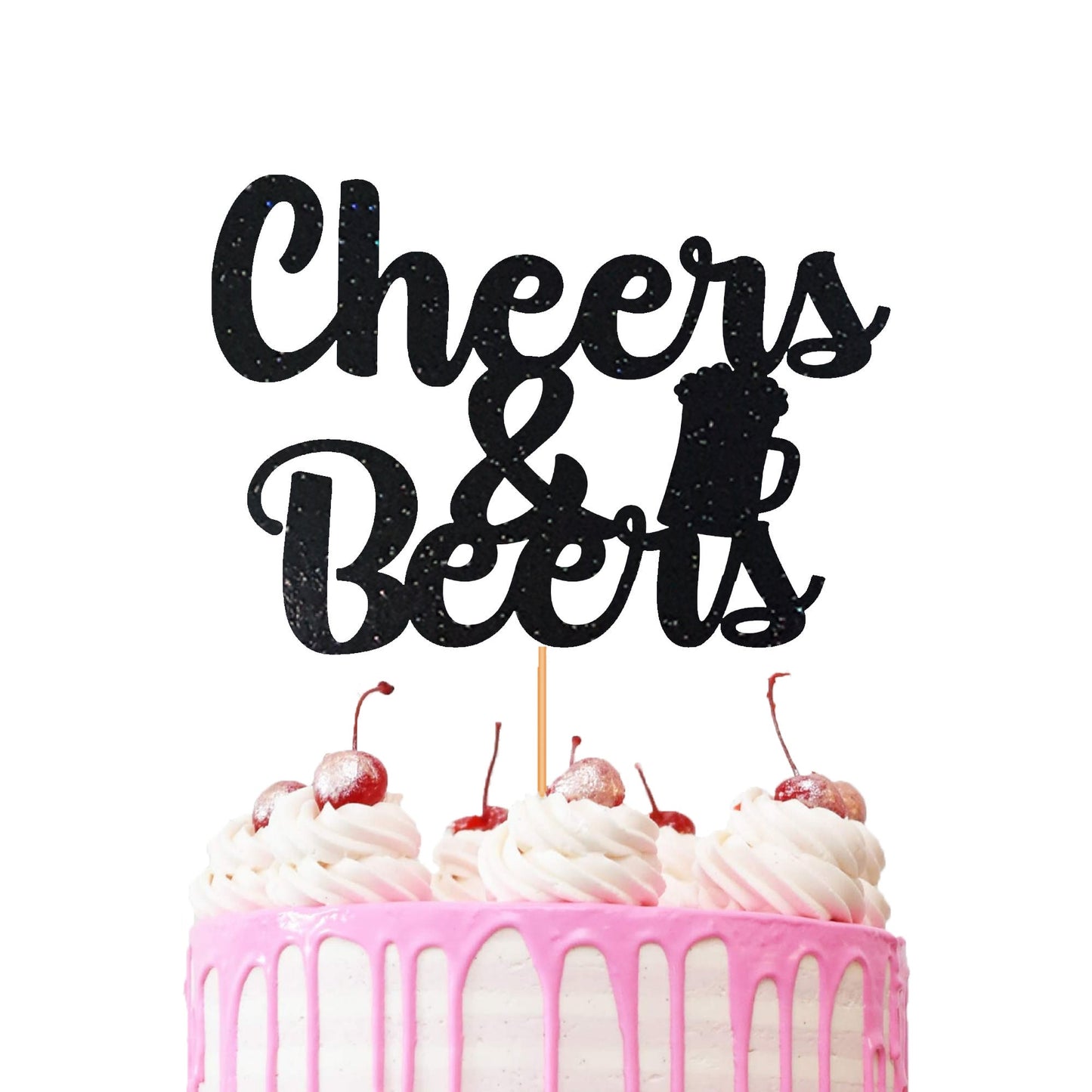 Cheers and Beers Cake Topper | Adult Cake Topper | Non-Shed Glitter Cardstock | Double Sided 500gsm | Beer Cake Topper