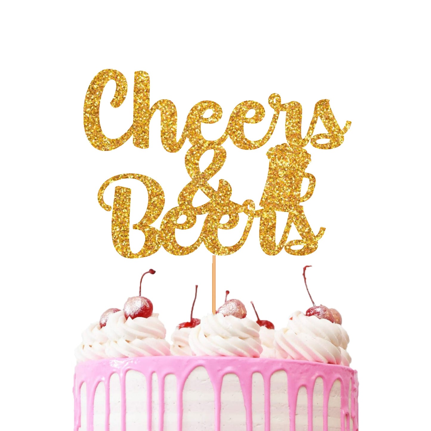 Cheers and Beers Cake Topper | Adult Cake Topper | Non-Shed Glitter Cardstock | Double Sided 500gsm | Beer Cake Topper