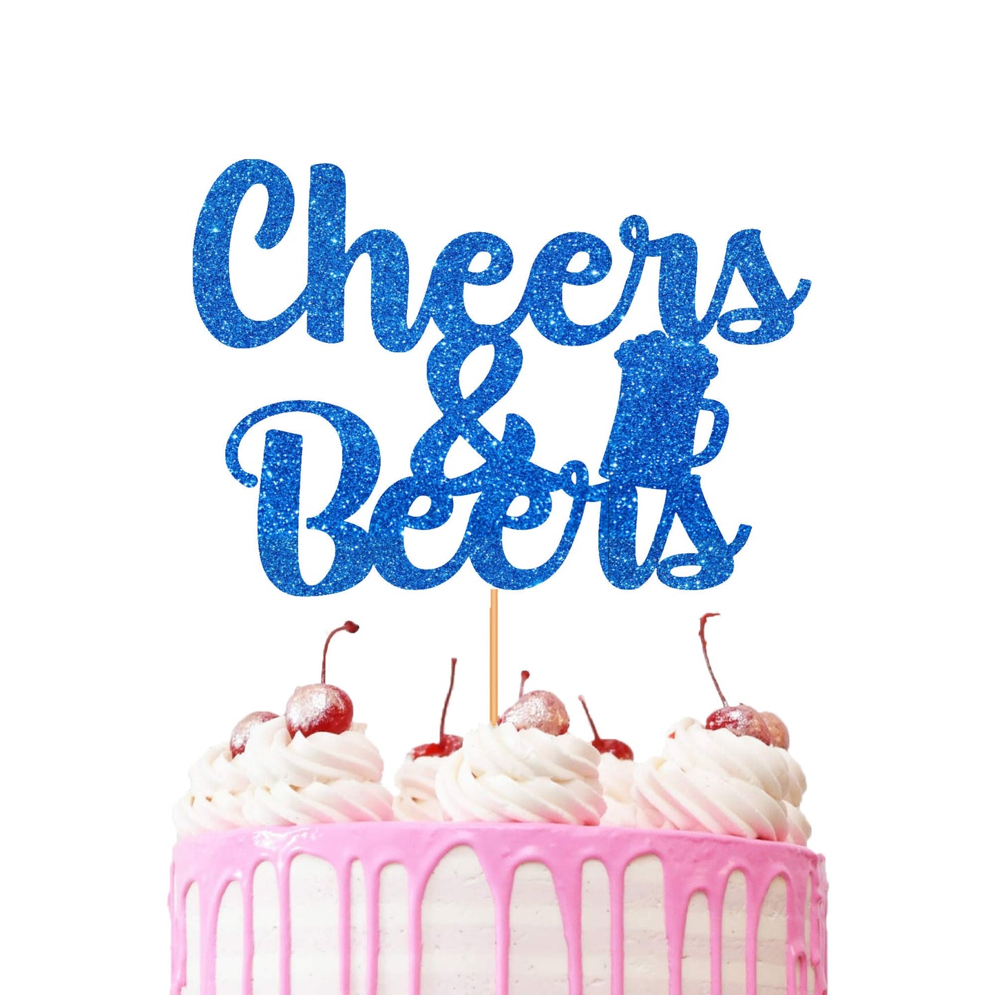 Cheers and Beers Cake Topper | Adult Cake Topper | Non-Shed Glitter Cardstock | Double Sided 500gsm | Beer Cake Topper