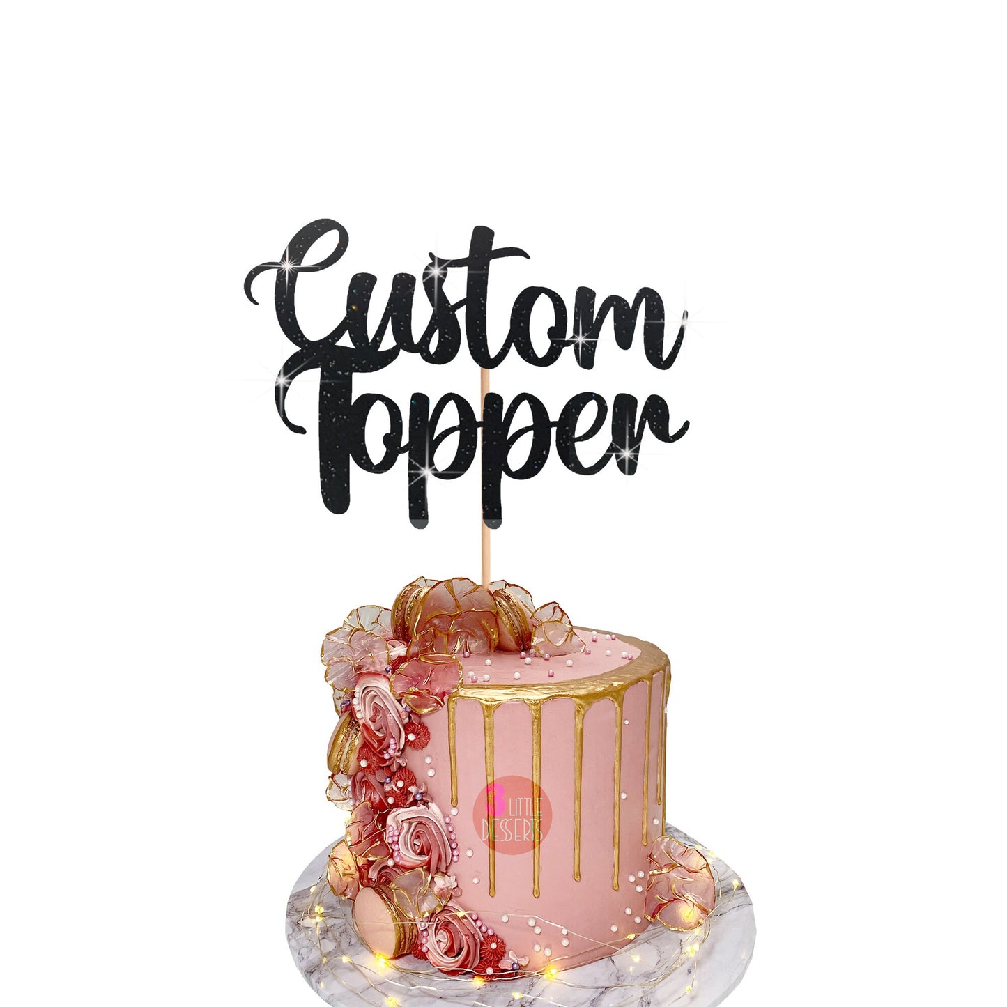 Double-Sided Personalised Birthday Cake Topper - Personalised with Any Name, Age, Text - Anniversary Wedding Glitter Card Decoration
