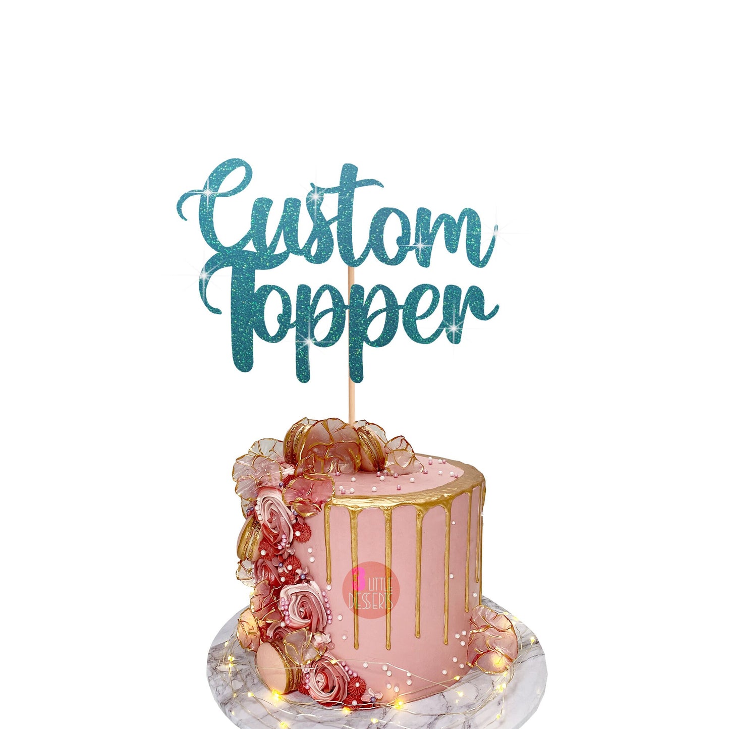 Double-Sided Personalised Birthday Cake Topper - Personalised with Any Name, Age, Text - Anniversary Wedding Glitter Card Decoration