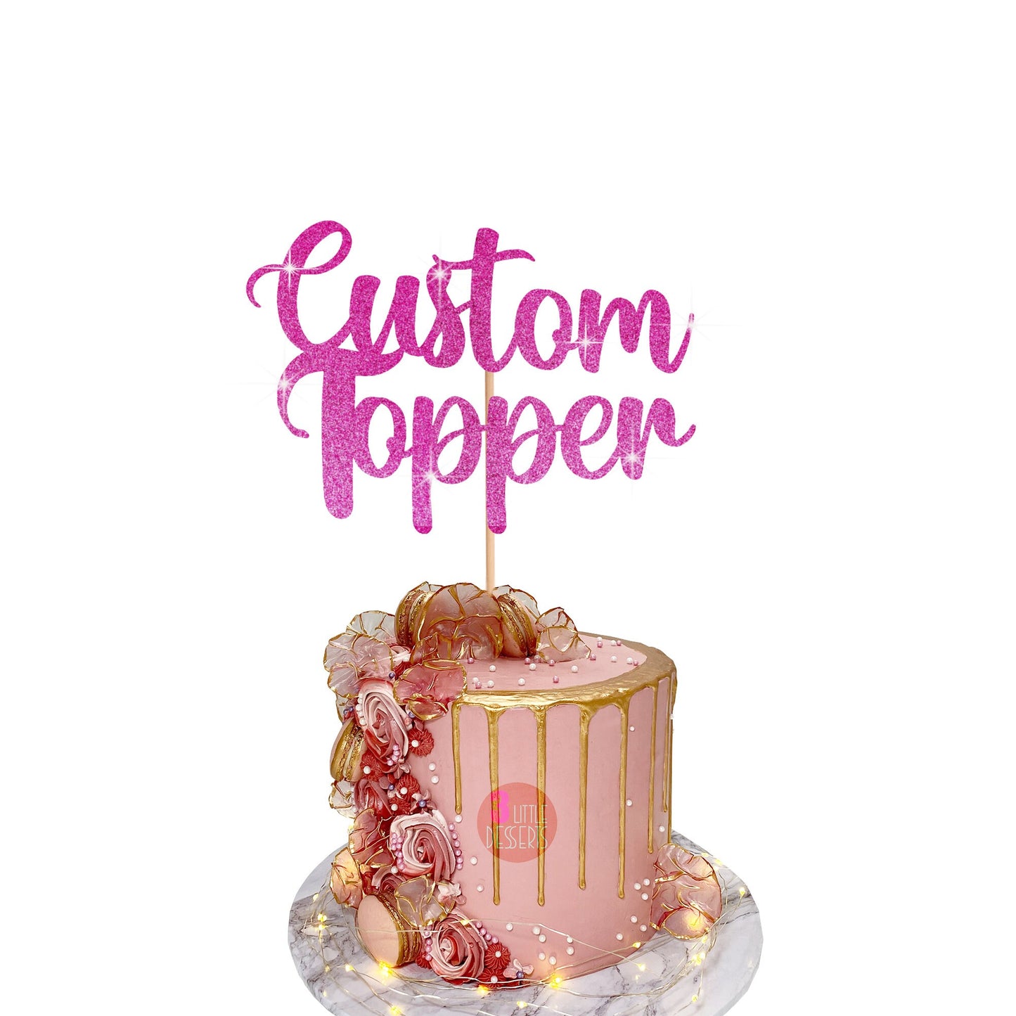 Double-Sided Personalised Birthday Cake Topper - Personalised with Any Name, Age, Text - Anniversary Wedding Glitter Card Decoration
