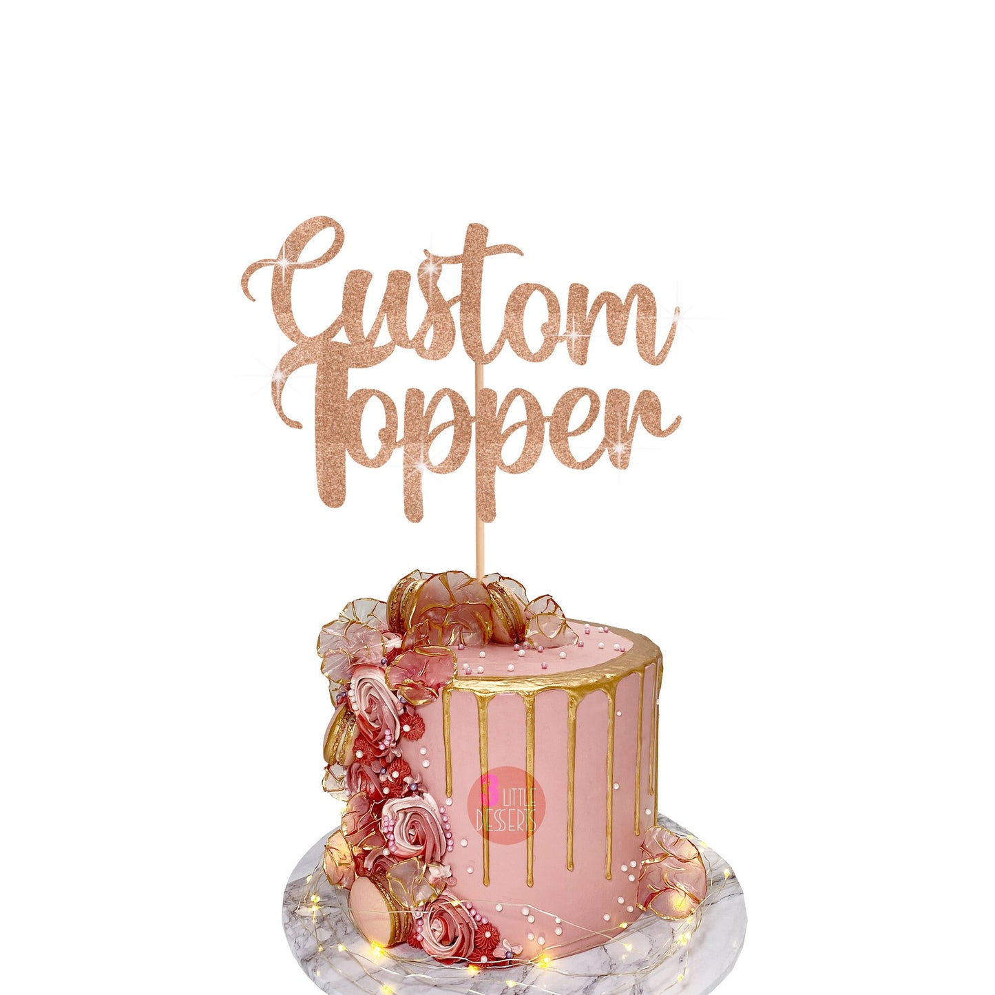 Double-Sided Personalised Birthday Cake Topper - Personalised with Any Name, Age, Text - Anniversary Wedding Glitter Card Decoration