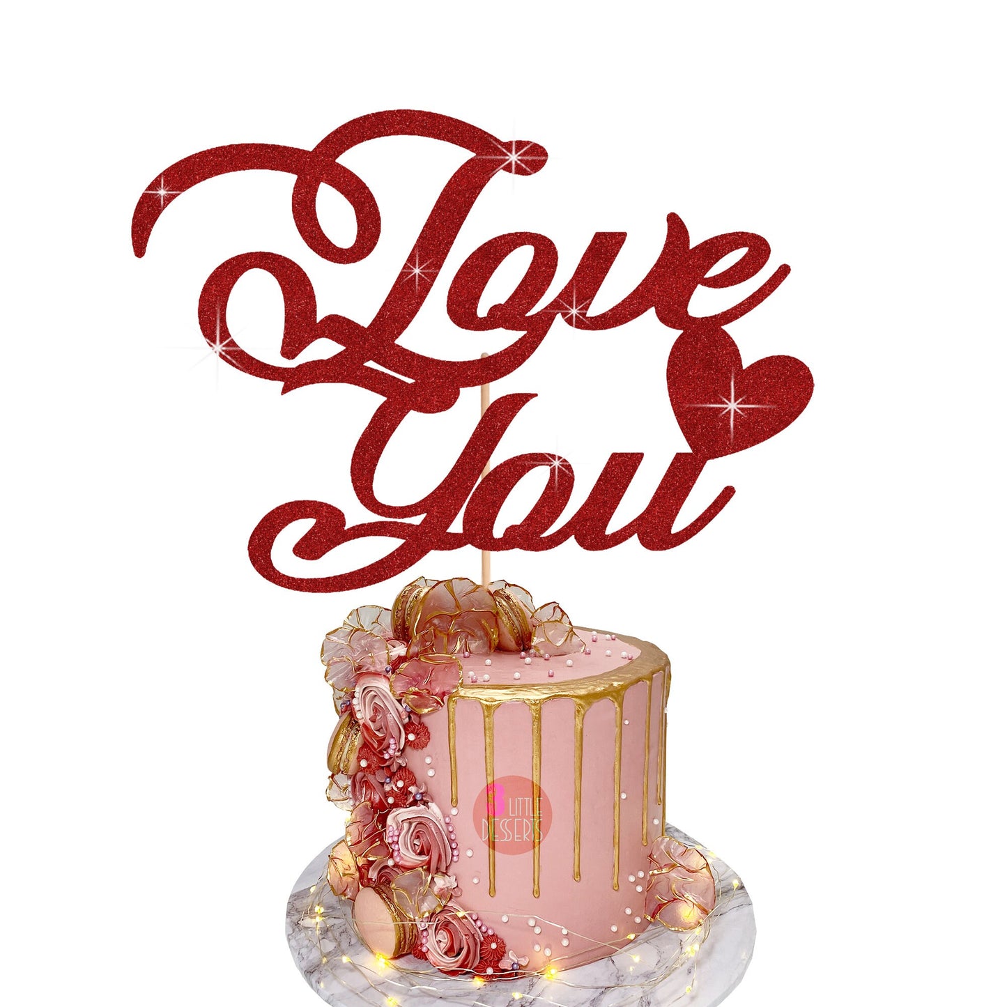 Valentines Day Cake Topper, Love You Cake Topper, Double Sided