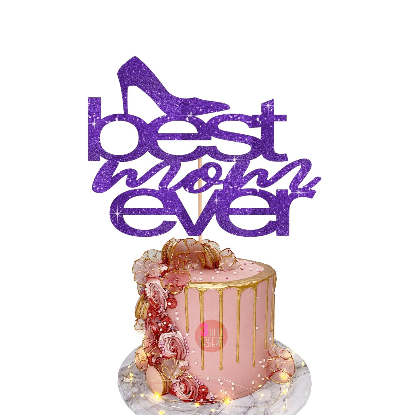 Mother's Day Cake Topper | Best Mom Ever Cake Topper | Mother's Day Cake Topper | Double Sided 500gsm | Non-Shed Glitter Cardstock