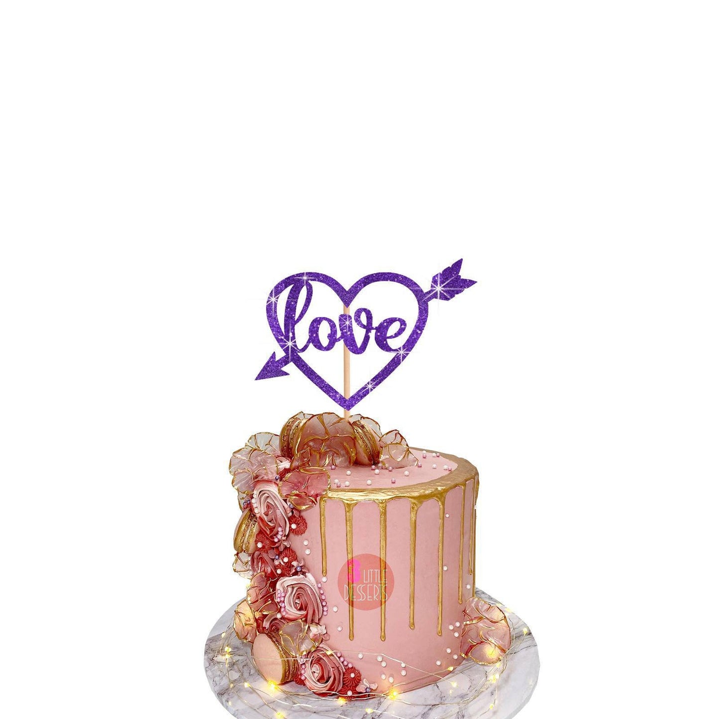 Happy Valentine's Day Cake Topper | Valentines Celebration | Love Heart Toppers | Glitter Card | Double Sided | 500gsm Thick
