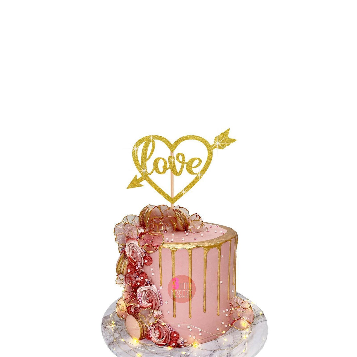 Happy Valentine's Day Cake Topper | Valentines Celebration | Love Heart Toppers | Glitter Card | Double Sided | 500gsm Thick