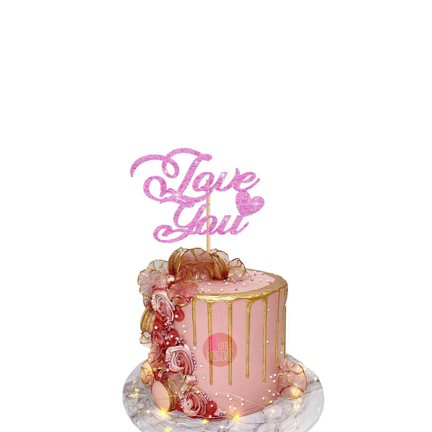 Valentine's Cake Topper | Love You Cake Topper | Valentines Celebration | Love Heart Toppers | Glitter Card