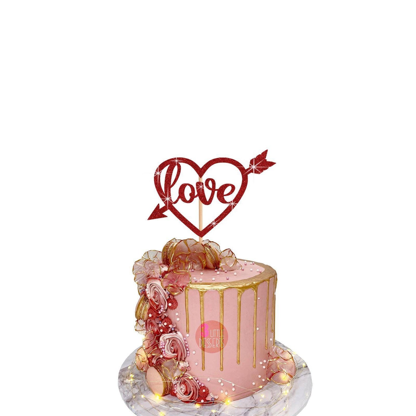 Happy Valentine's Day Cake Topper | Valentines Celebration | Love Heart Toppers | Glitter Card | Double Sided | 500gsm Thick
