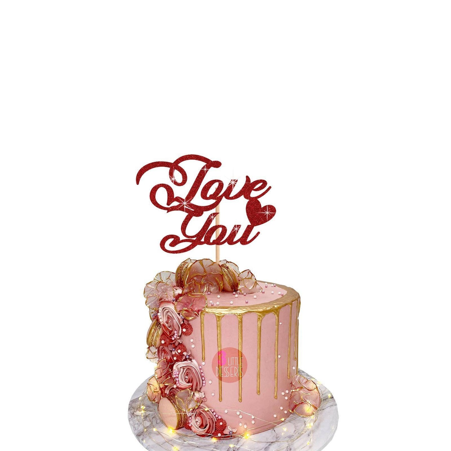 Valentine's Cake Topper | Love You Cake Topper | Valentines Celebration | Love Heart Toppers | Glitter Card