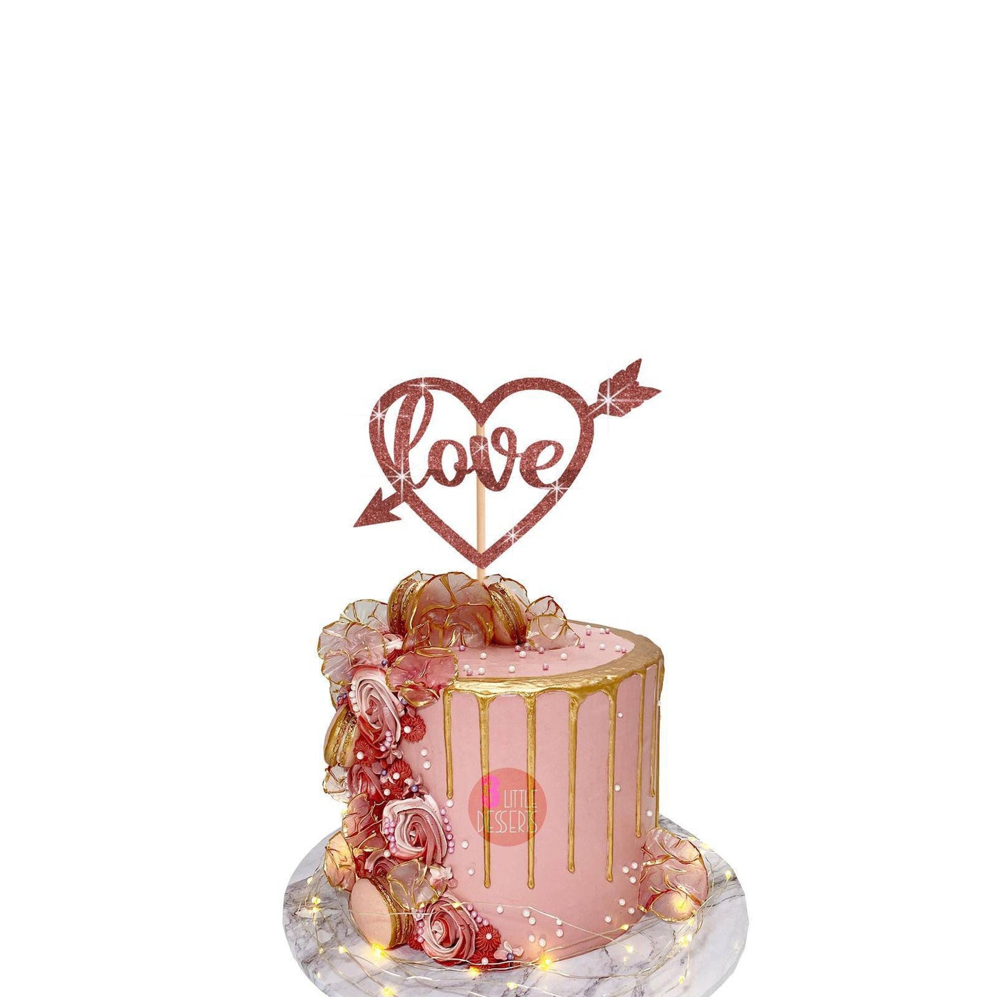 Happy Valentine's Day Cake Topper | Valentines Celebration | Love Heart Toppers | Glitter Card | Double Sided | 500gsm Thick