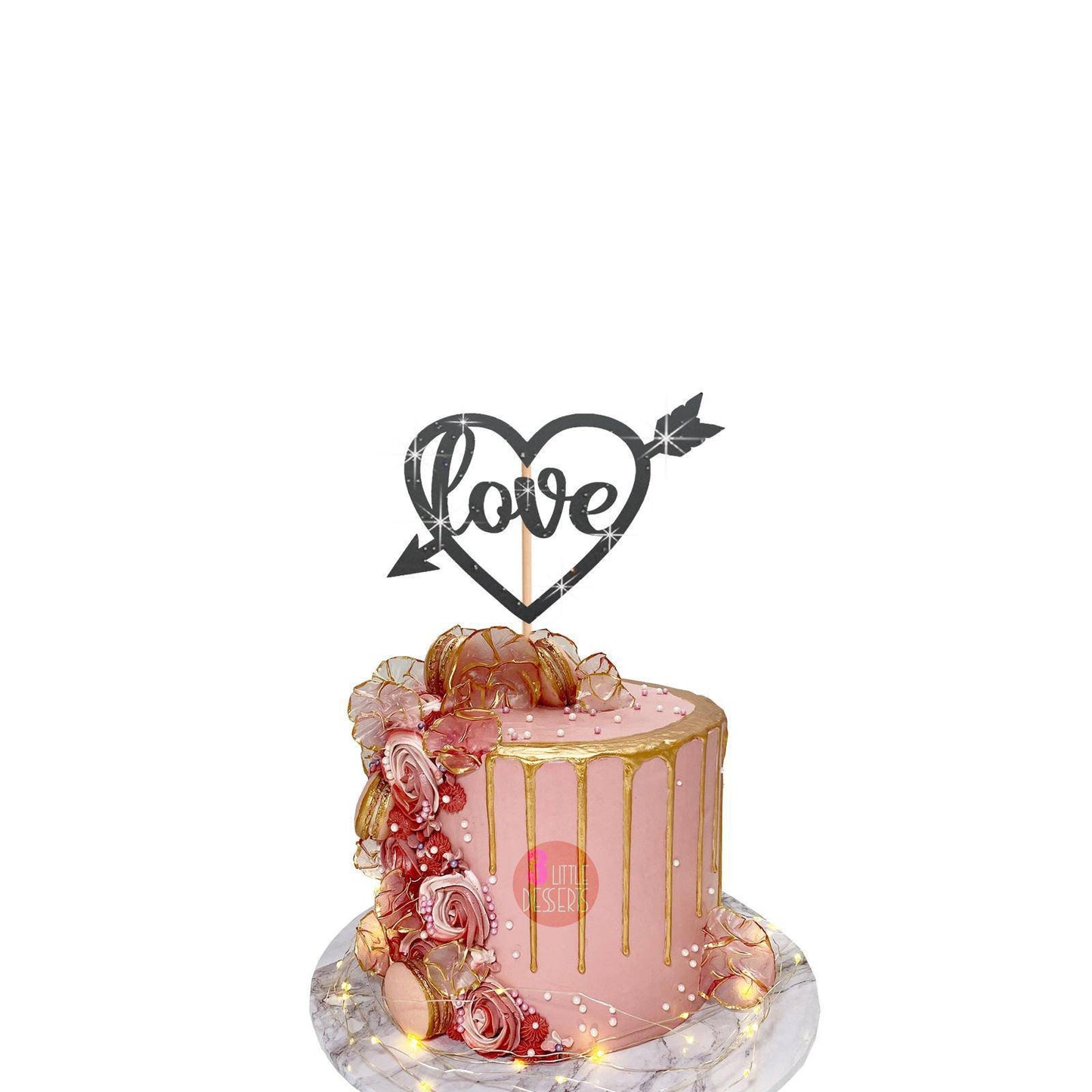Happy Valentine's Day Cake Topper | Valentines Celebration | Love Heart Toppers | Glitter Card | Double Sided | 500gsm Thick