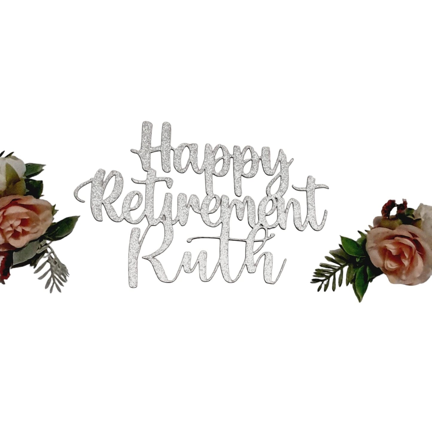 Personalised Happy Retirement Cake Topper, By 3 Little Desserts, Double Sided Glitter Card Toppers