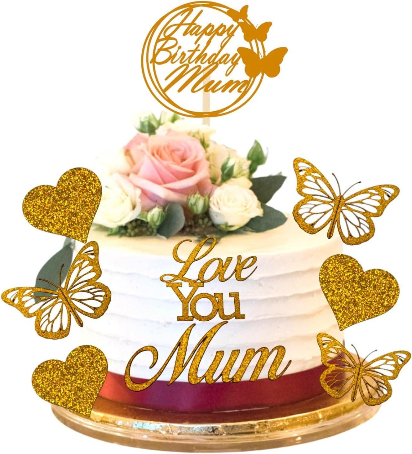 9 Pieces Happy Birthday Mum Cake Topper Set - Perfect for Mom Mummy - By 3 LITTLE DESSERTS