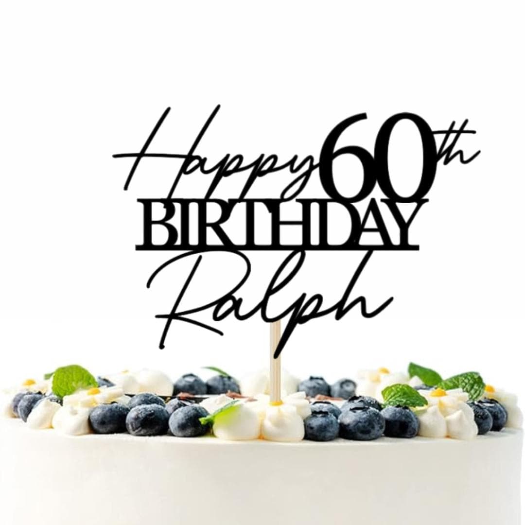 Personalised Happy Birthday Cake Topper Custom Cake Decoration with Any Name Age MultiColored Glitter Cake Topper 50th 60th Party Supplies