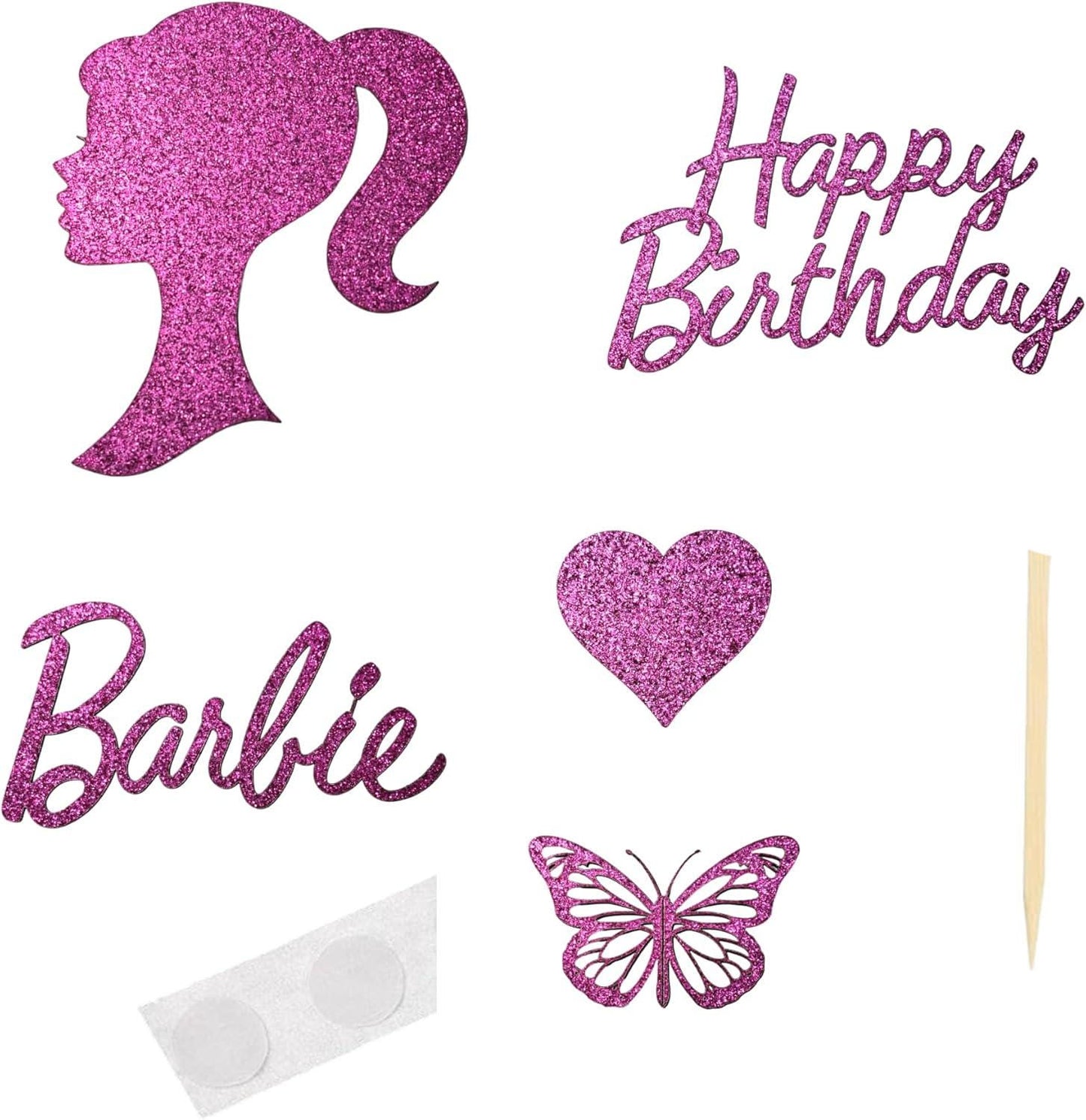 Princess Happy Birthday Cake Toppers Set Pink Glitter Card Decorations Girls Happy Sign 9 Piece Bundle for Magical Celebration