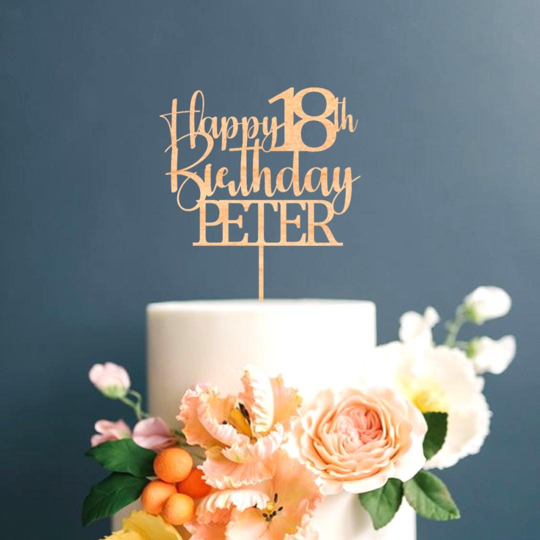 Personalised Happy Birthday Cake Topper Custom Wooden Cake Decoration with Any Name Age Rustic Cake Topper 1st 13th 16th 18th 21st