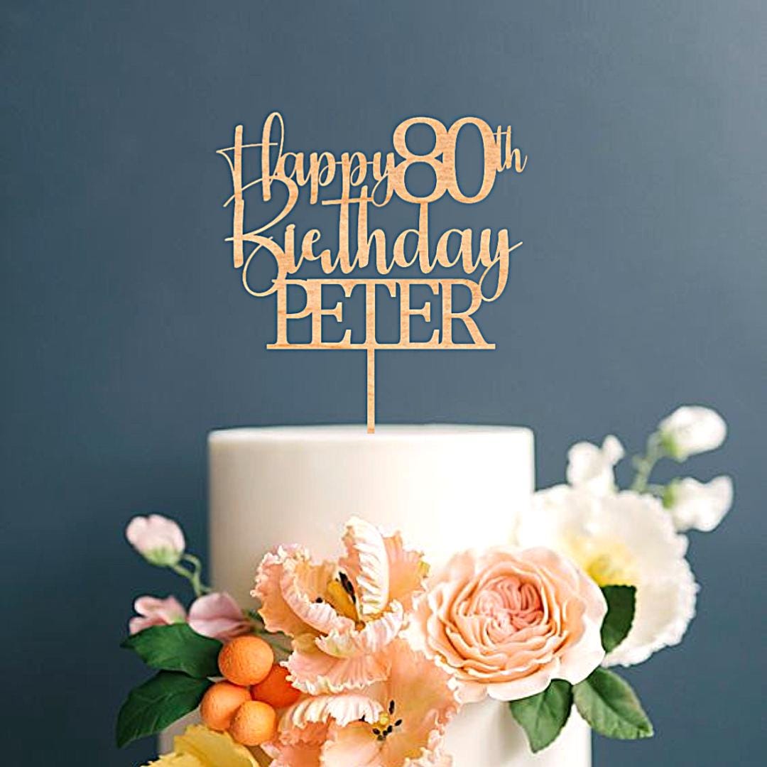 Personalised Wooden Happy Birthday Party Decoration Custom Cake Topper Any Age & Name Mum Dad Grandma Grandad 30th 40th 50th 60th 70th 80th