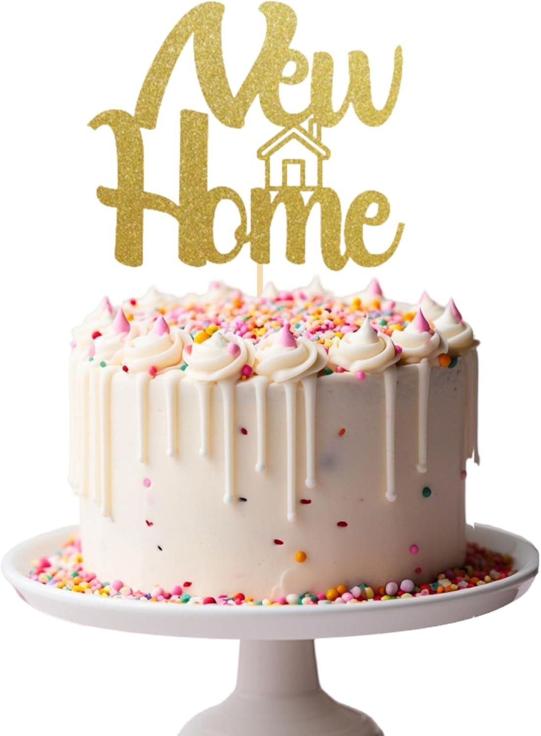 NEW HOME Cake Topper Glitter Cardstock Housewarming Decoration Centerpiece Toppers GOLD Welcome Home Party Decoration Housewarming Topper