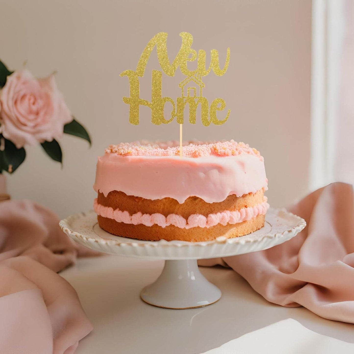 NEW HOME Cake Topper Glitter Cardstock Housewarming Decoration Centerpiece Toppers GOLD Welcome Home Party Decoration Housewarming Topper