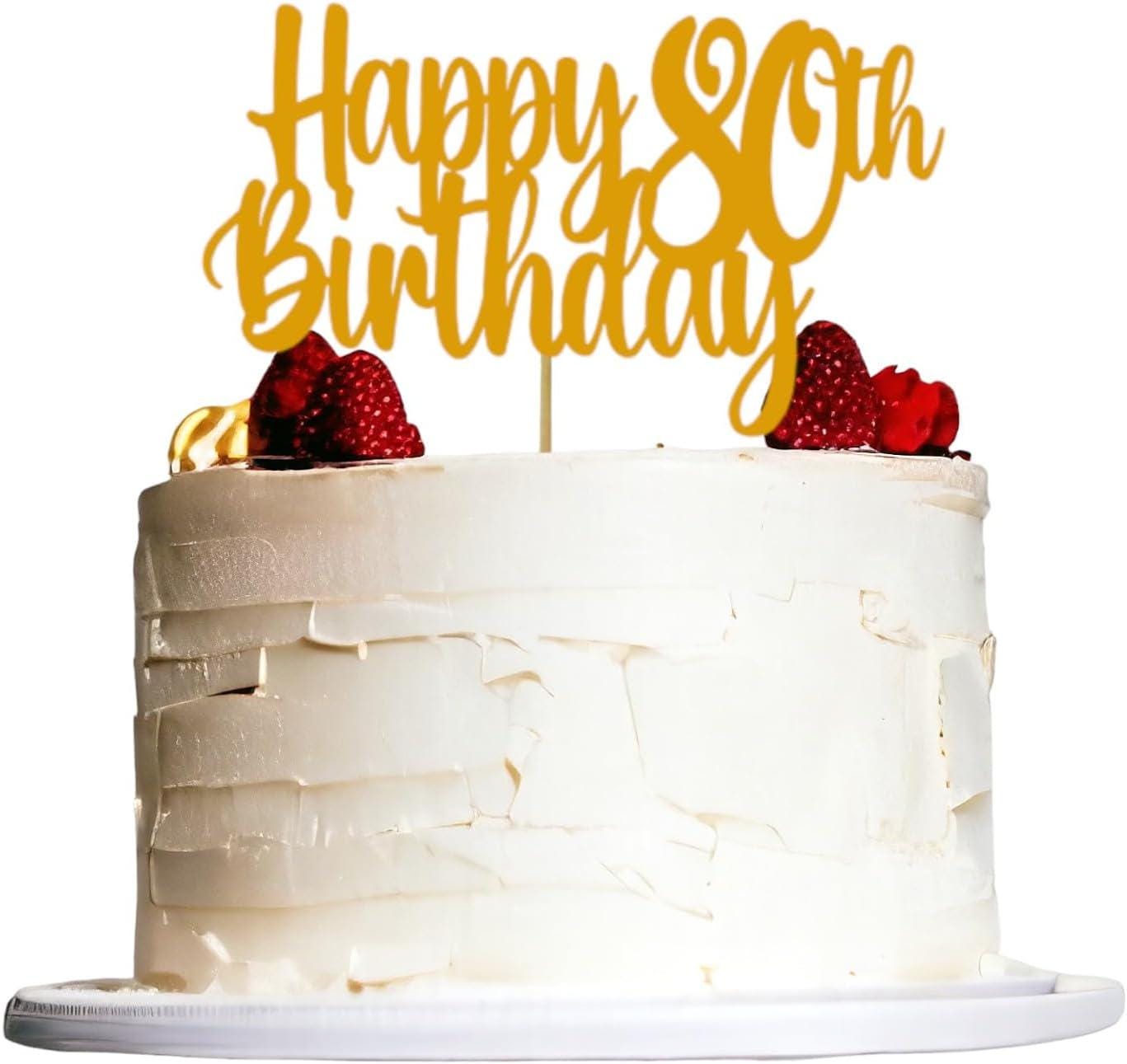 Happy 80th Birthday Cake Topper Gold Glitter Number 80 Eighty Years Party Celebration Anniversary Party Supplies Gift Toppers (Gold 80th)