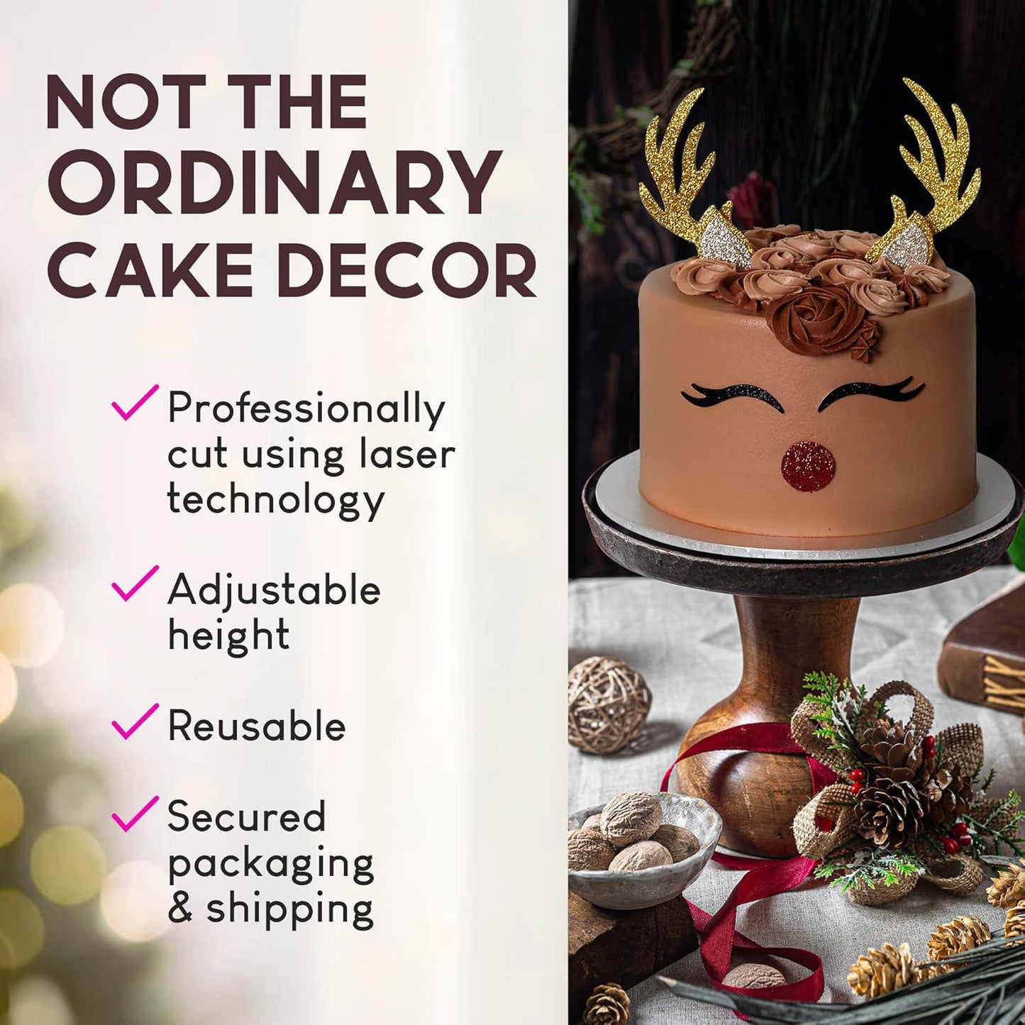 Reindeer Cake Topper, Cake Topper, Christmas Cake Topper, Merry Christmas Topper, Christmas Decoration, Reindeer Topper, Holiday Decoration