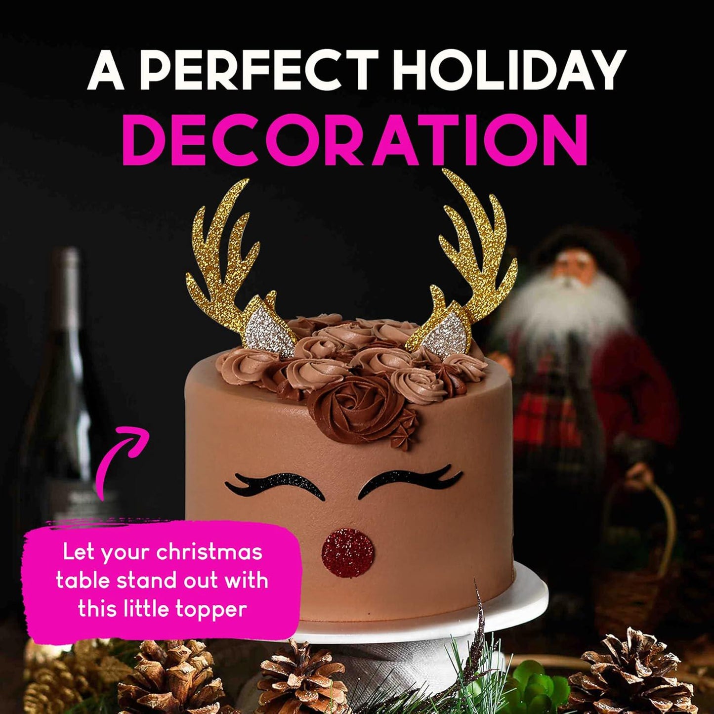 Reindeer Cake Topper, Cake Topper, Christmas Cake Topper, Merry Christmas Topper, Christmas Decoration, Reindeer Topper, Holiday Decoration