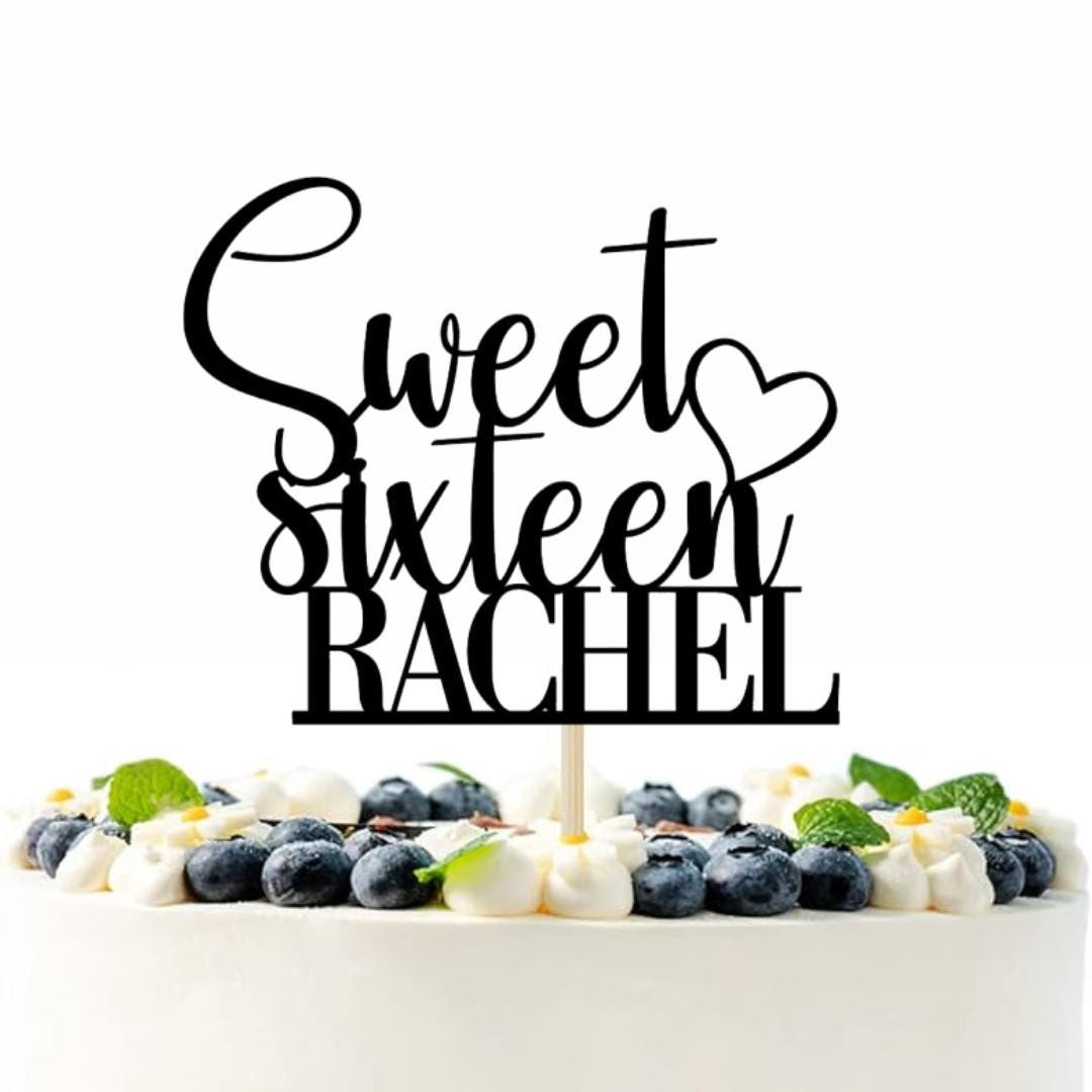 Personalised Happy Birthday Cake Topper Custom sweet 16th Cake Decoration with Any Name Age MultiColored Glitter Cake Topper 16th