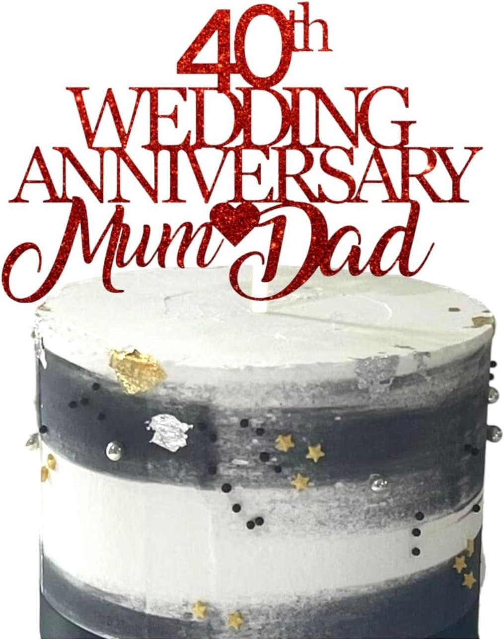 40th Wedding Anniversary Mum & Dad Glitter Cake Topper Personalised Custom toppers Decoration Premium Double-Sided Glitter Cake Decoration