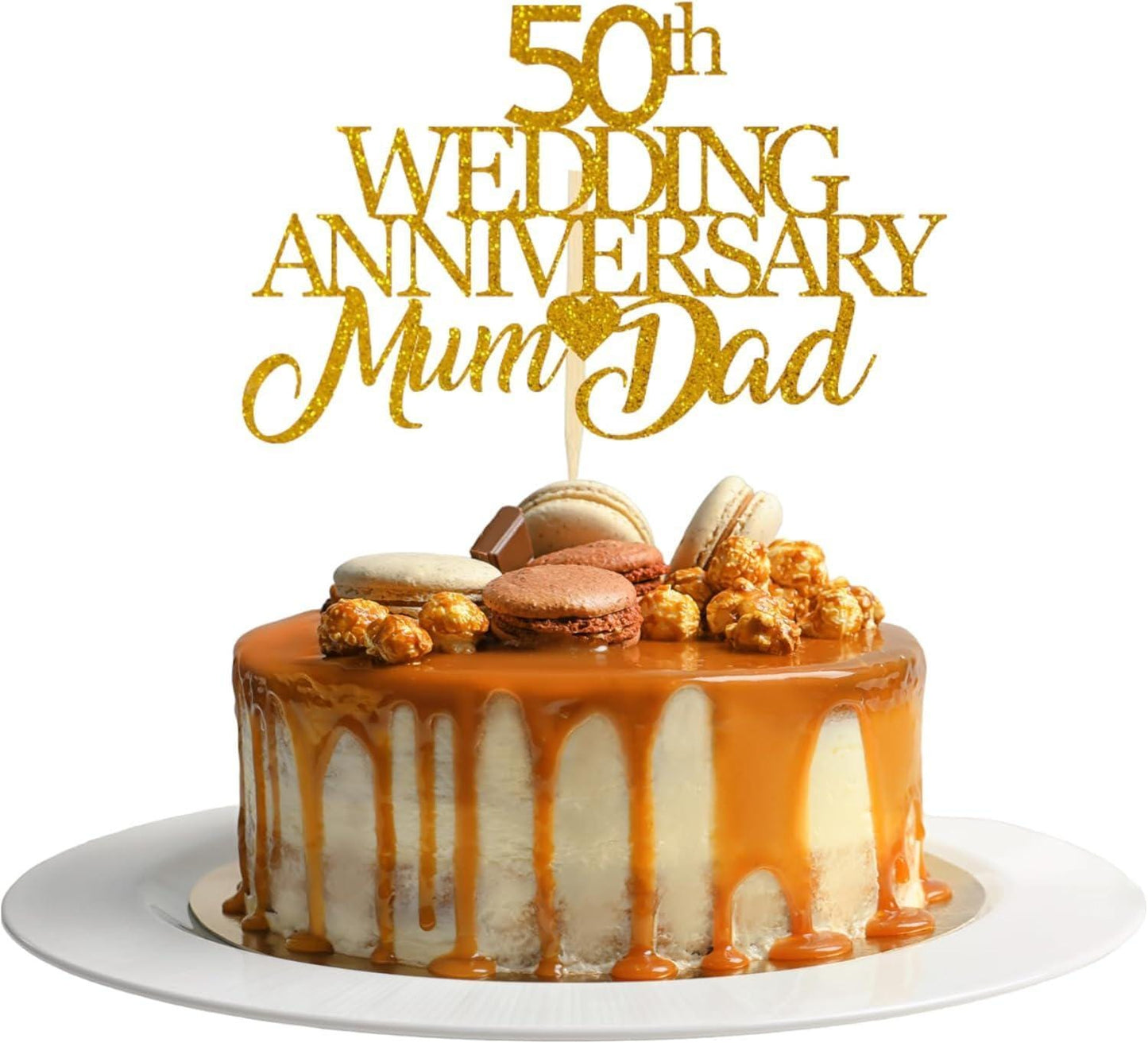 50th Wedding Anniversary Mum & Dad Glitter Card Cake Topper Golden Wedding Anniversary Toppers GOLD Personalised Custom toppers Decoration