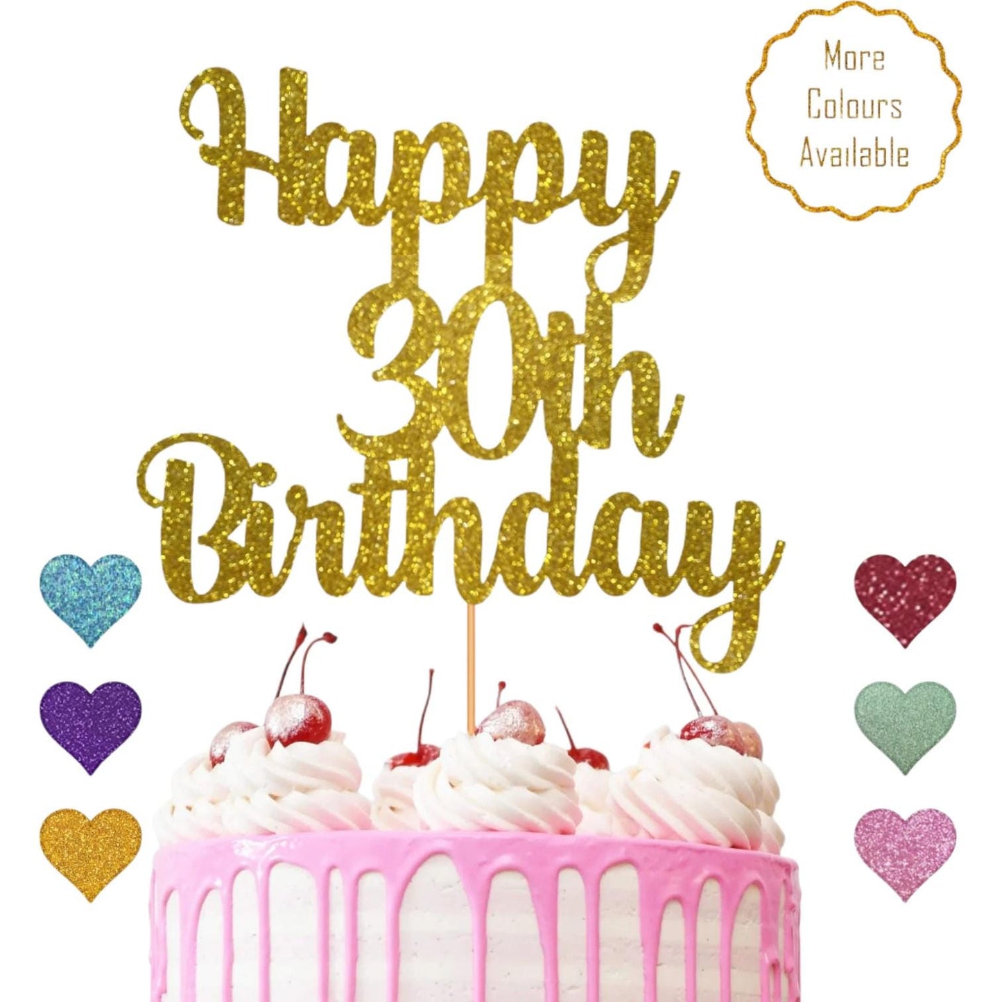Personalised Name and Age Happy Birthday Cake Topper - 15th, 21st, 30th, 40th, 50th, 60th Cake Topper - Double-Sided Glitter Card