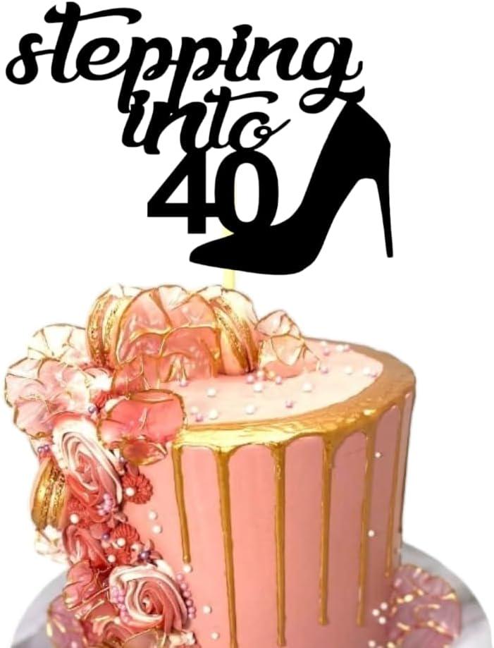 Stepping into 40 Stunning Cake Topper for Your 40th Birthday Bash Glitter Cardstock BABY PINK Personalised Age Anniversary Fourty 21st 30th