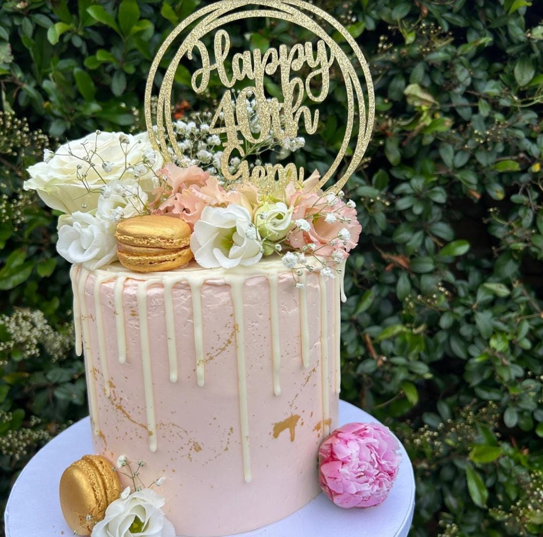 Personalised Happy Birthday Cake Topper Custom Cake Decoration with Any Name Age MultiColored Glitter Cake Topper 20th 40th Party Supplies