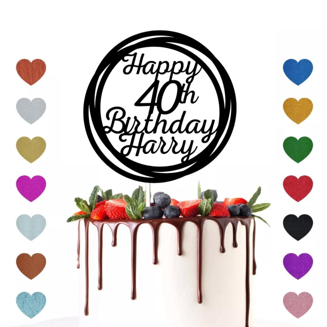 Personalised Custom Glitter Happy Birthday Party Decoration Cake Topper Any Age & Name Mum Dad Grandma Grandad 30th 40th 50th 60th 70th 80th