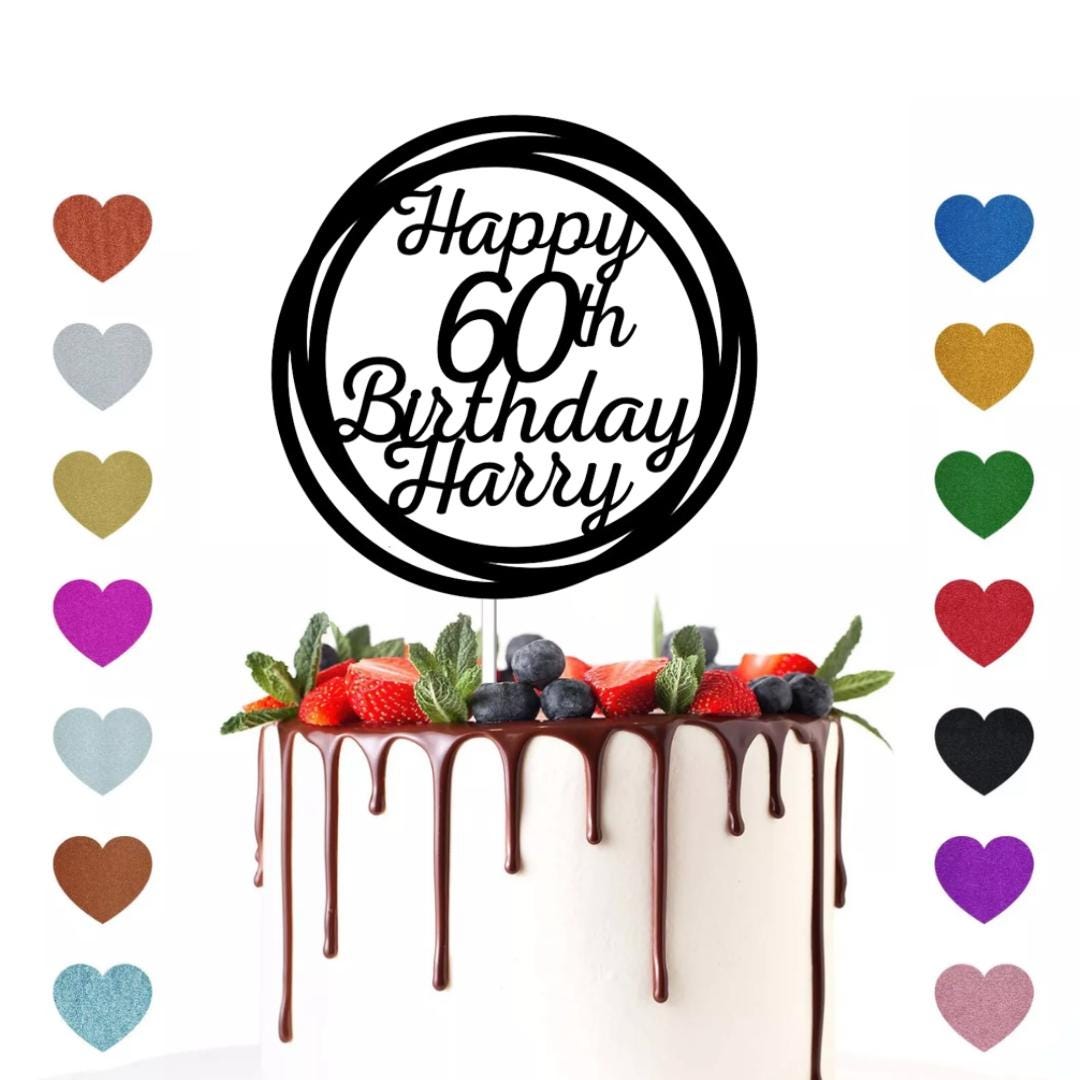 Personalised Custom Glitter Happy Birthday Party Decoration Cake Topper Any Age & Name Mum Dad Grandma Grandad 30th 40th 50th 60th 70th 80th