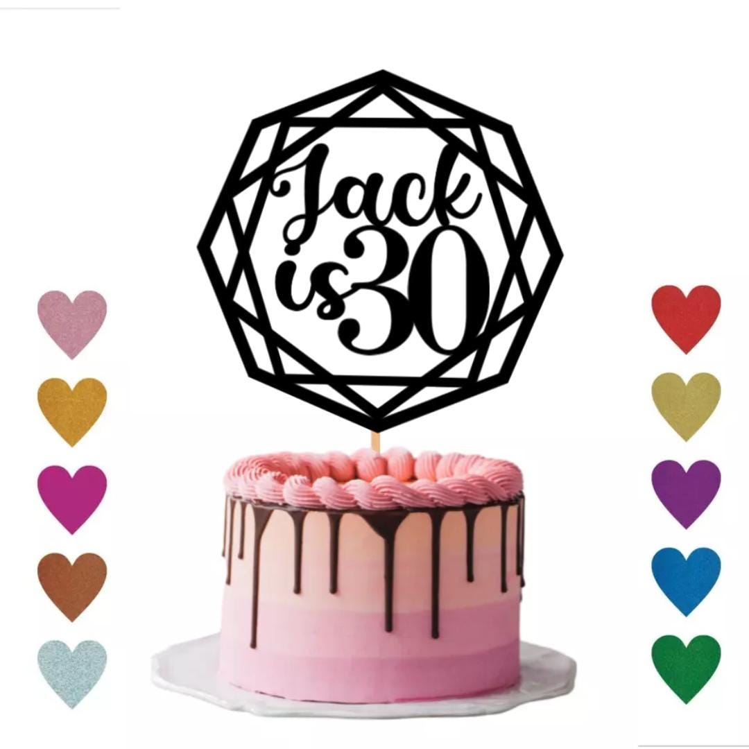 Personalised Happy Birthday Glitter Cake Topper | Custom Colour Any Name & Any Age Double Sided Glitter Card Cake Decoration