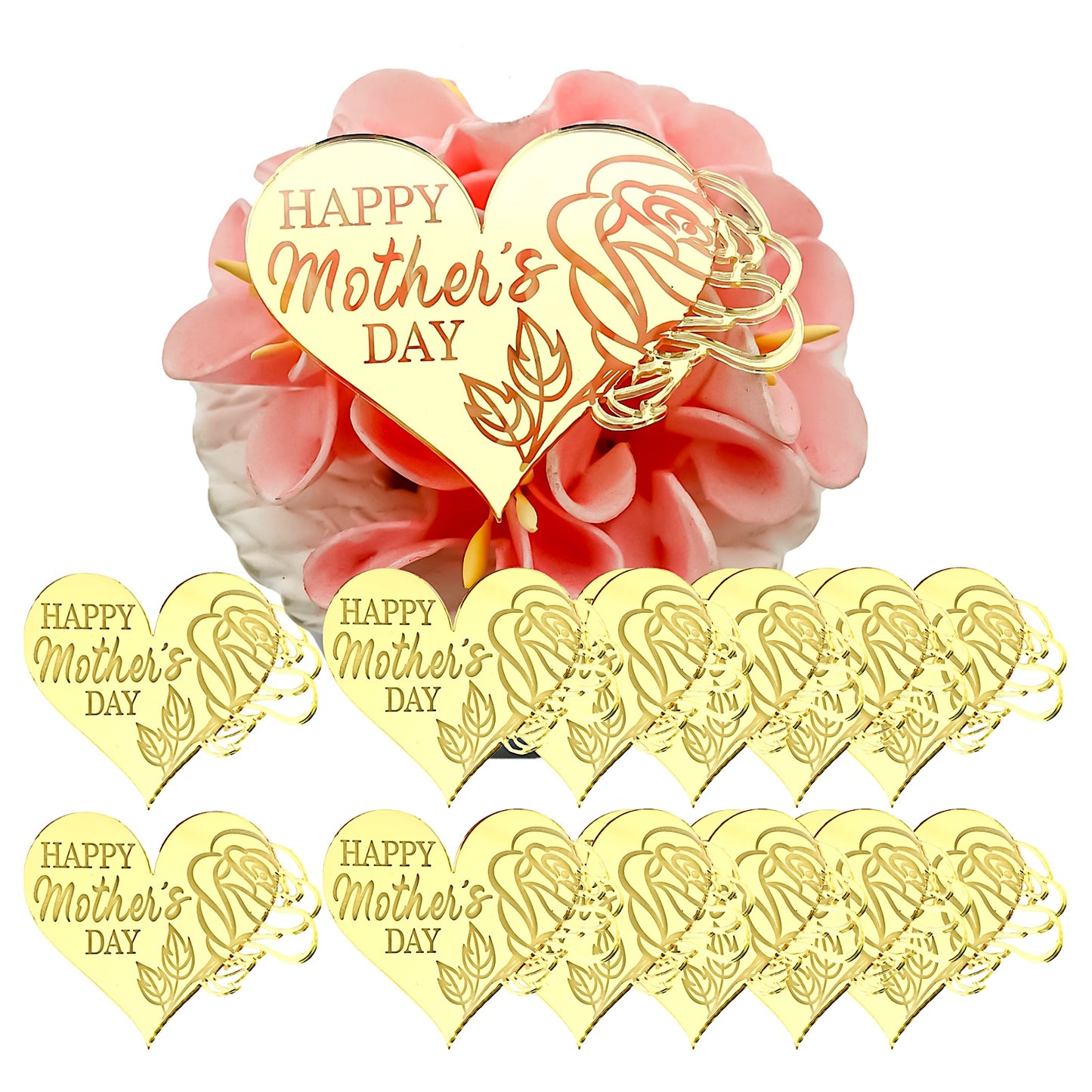 Mother’s Day Acrylic Cupcake / Cake Topper Discs – Pack of 2 Elegant Designs