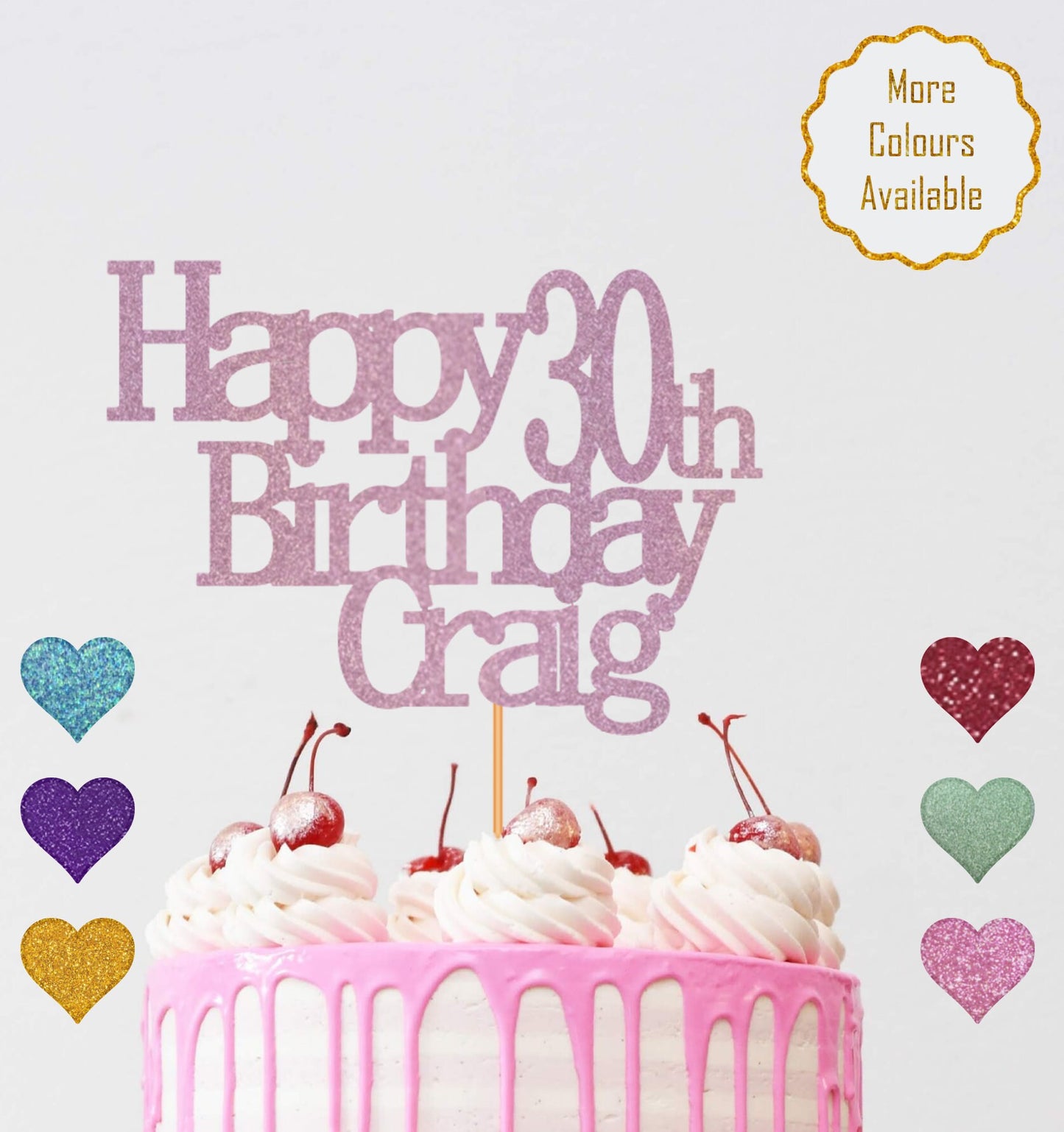Personalised Name and Age Happy Birthday Cake Topper - 18th, 21st, 30th, 40th, 50th, 60th Cake Topper - Double Sided Glitter Card 12 Colours